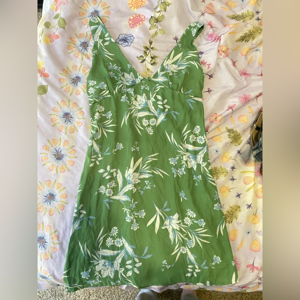 green floral mini dress